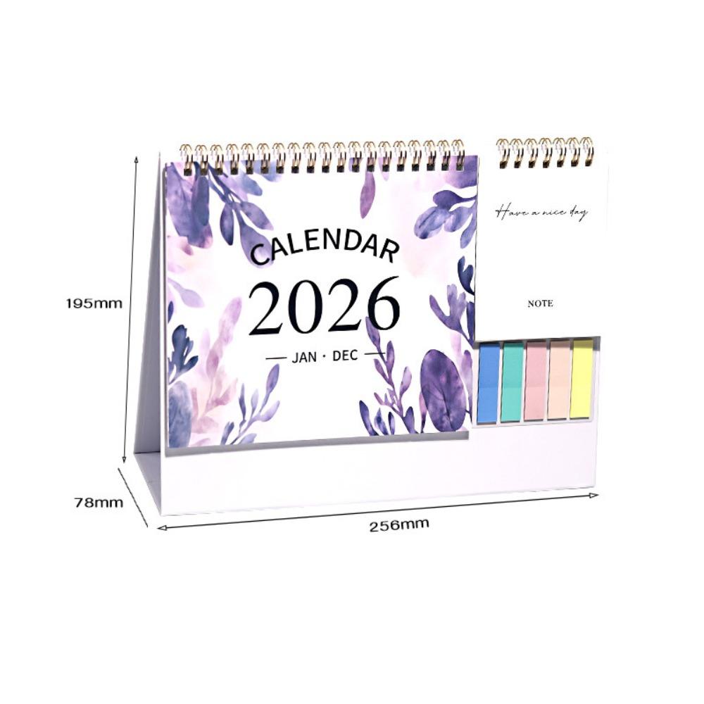 Jan. 2026 - Dec. 2026 2026 Flower Calendar Daily Study Foldable English Calendar Colorful Planning Double-coil Calendar Office