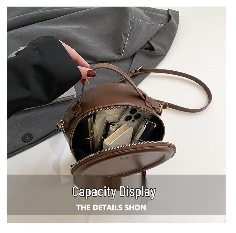 Niche Retro Hong Kong Style Women's Round Handbag - 2025 Early Spring Fashion, Versatile Single Shoulder Crossbody Bag
