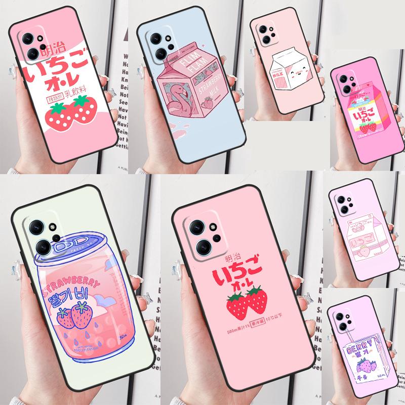 Kawaii Japanese Strawberry Milk For Xiaomi Redmi Note 14 Pro 13 12 11 9 10 9S 10S 11S 12S Redmi 13C 10C 12C 14C Phone Case