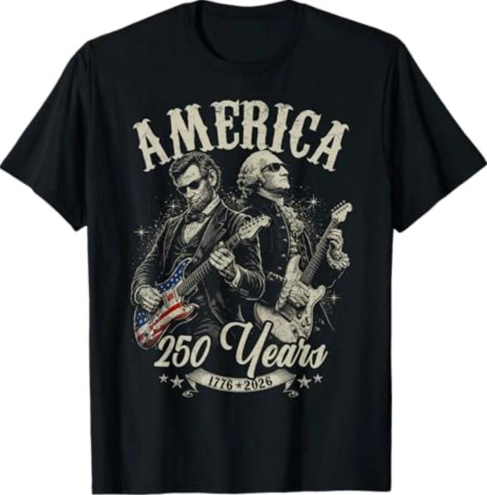 George Washington Lincoln Playing Guitar Abe Lincoln 250th TShirt S
