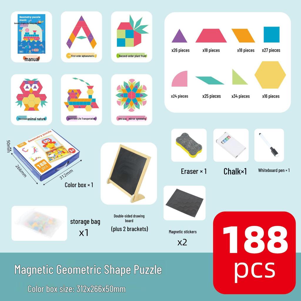 Double-Sided Wooden Magnetic Jigsaw Puzzle and Drawing Board with Tangram Blocks for Children