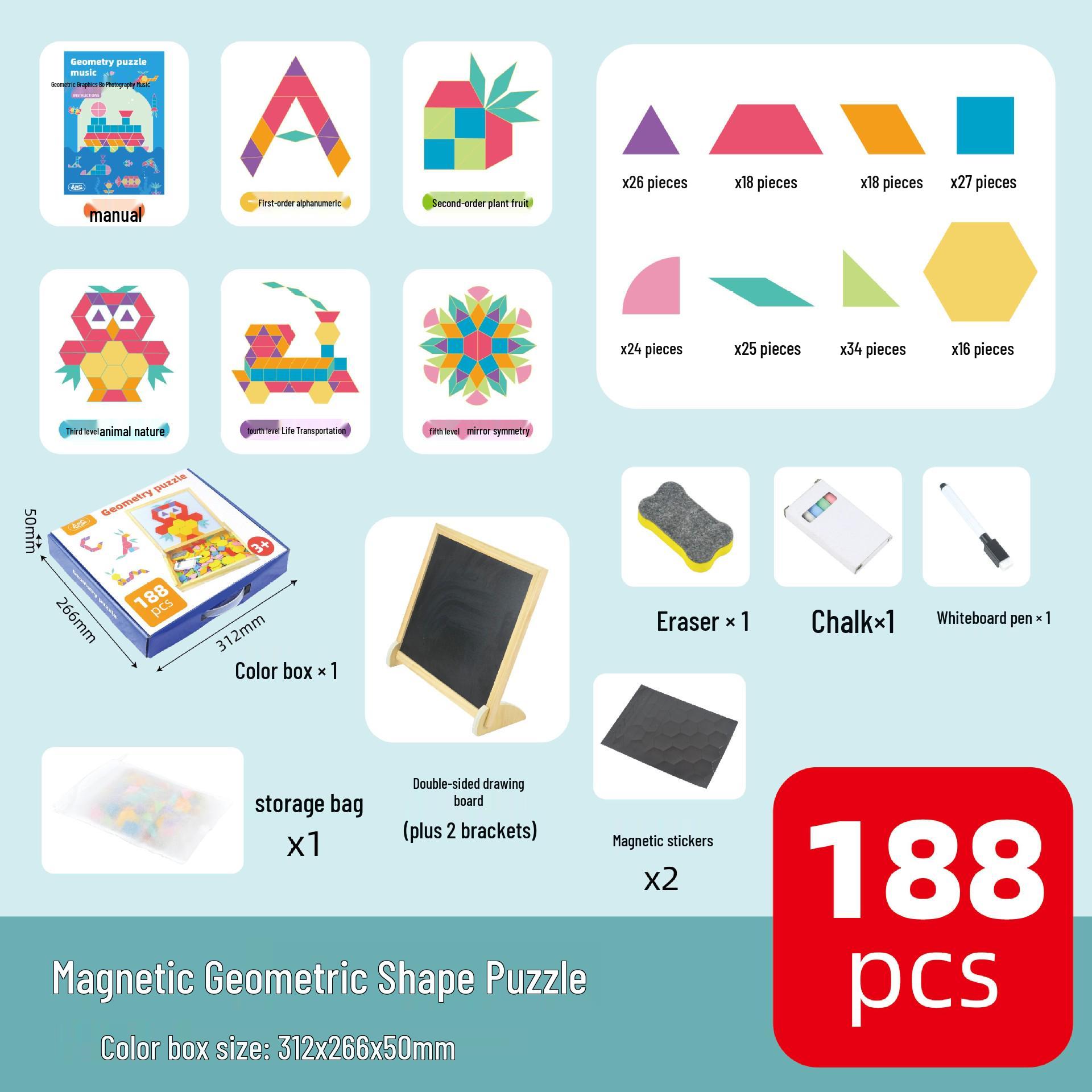 

Двусторонняя деревянная магнитная головоломка-пазл и доска для рисования с блоками танграма для детей