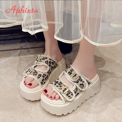 Fashion Aphixta 7.5cm High Heels Platform Sandals Slippers Women Slides Woman Shoes Wedge Slippers Buckle Beach Slides Shoes