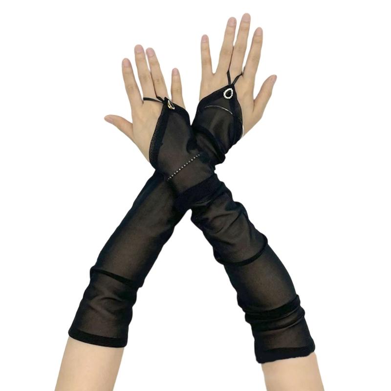 Long Fingerless Tulle Mesh Gloves for Women Elegant Bridal Sheer Arm Sleeves for Operas and Cosplay Theme Party 1920s