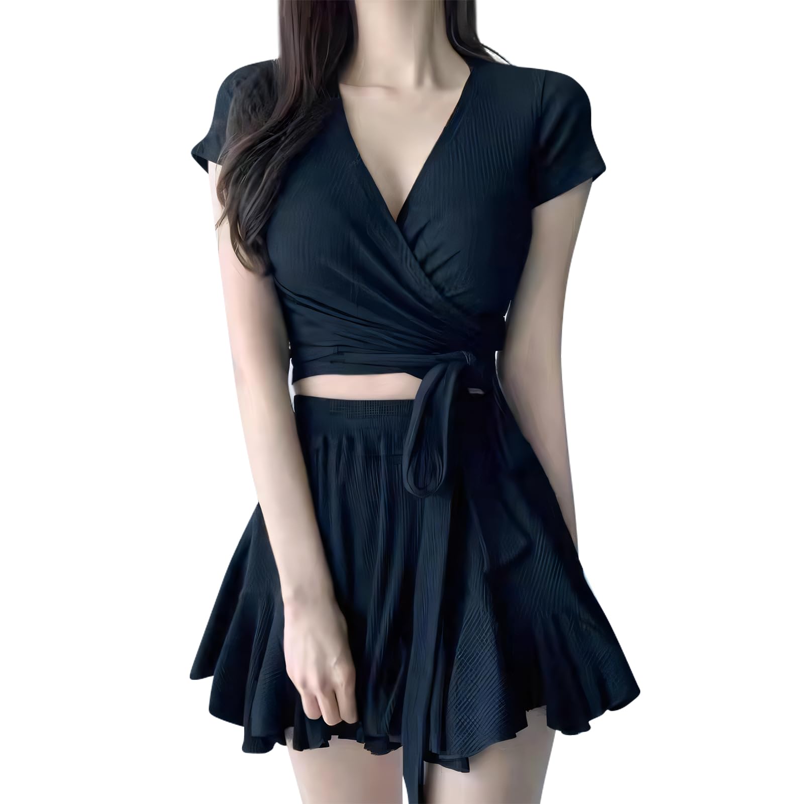 

Купальник женский [Kayiyasu], боди-шорты, бикини, закрытый, танкини, комплект из 2 предметов, V-образный вырез, раздельный, с подкладкой, рукава, юбка, милый, амфибийный,