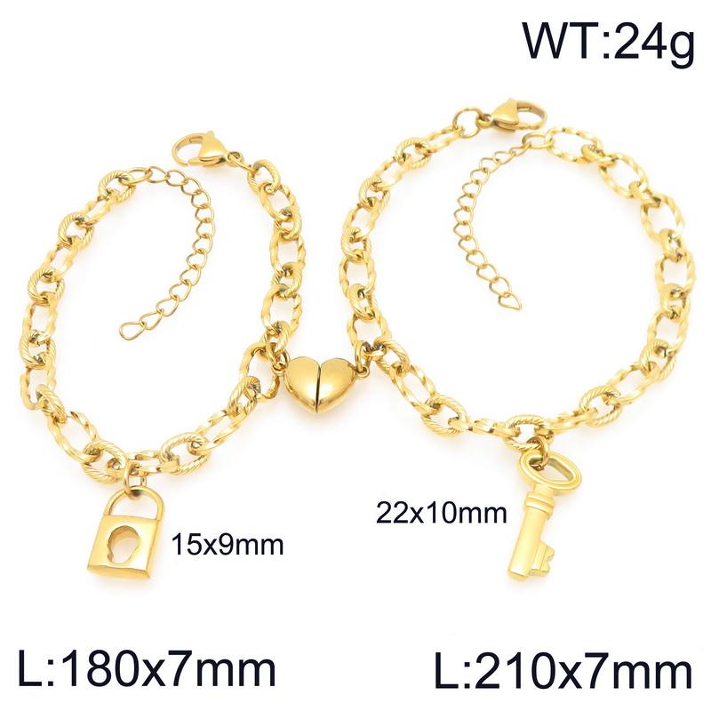 Magnetic Couple Bracelets Gold Color Lock and Key Design Stainless Steel Matching Bracelets for Boyfriend Girlfriend Valentin