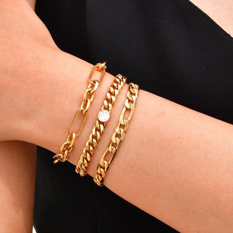 Not Rusty Chain Bracelet for Women, Statement Rhinestone Cubic Zirconia Link, 18k Gold Plated Hand Chain Wristband Jewelry