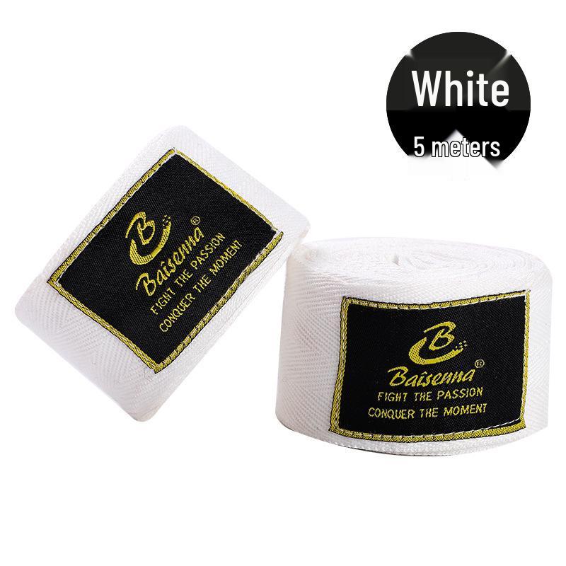 White Micro-Elastic Muay Thai Hand Wraps - 5m & 3m Black Cotton Fist Bandage for Boxing & Sanda