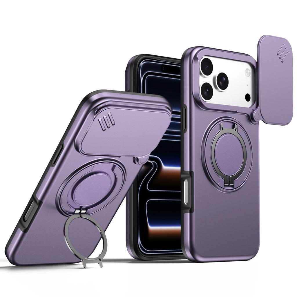 Sliding Camera Lens Protection Armor Case For iPhone 13 14 15 16 Plus Air 17 Pro Max Metal Ring Stand TPU Frame Plastic Cover
