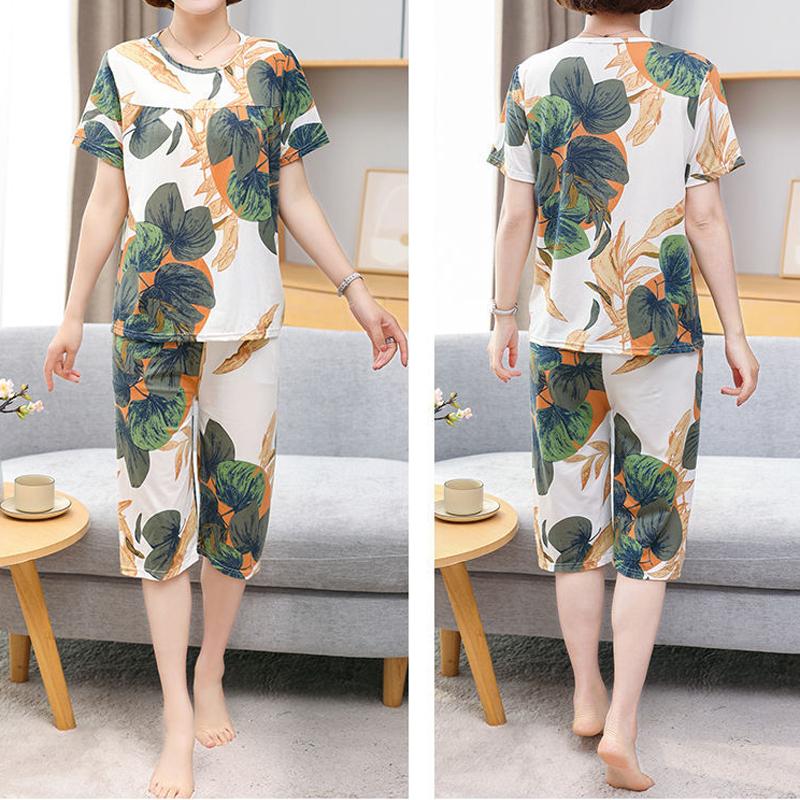 Middle Aged and Elderly Mothers Pajamas Women's Short Sleeved Home Clothing Spring and Autumn Sets Summer Oversized Loose Fitting