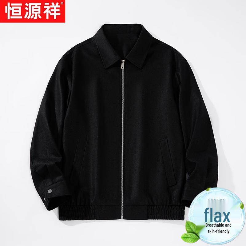 Hengyuanxiang Men s Spring/Summer Linen Blend Lapel Jacket XL
