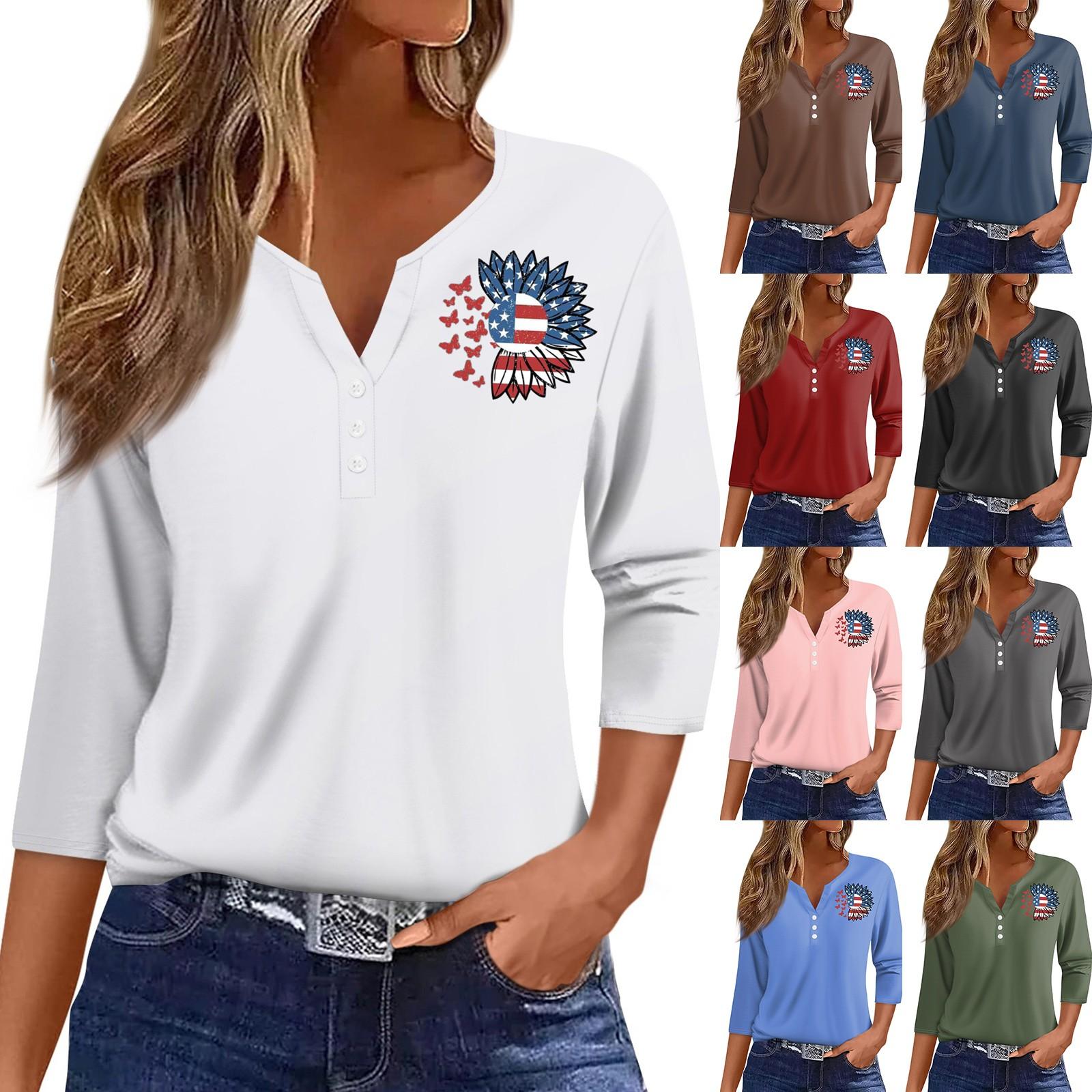 

Женская однотонная свободная футболка с короткими рукавами и v-образным вырезом на пуговицах в круглый горошек для женщин