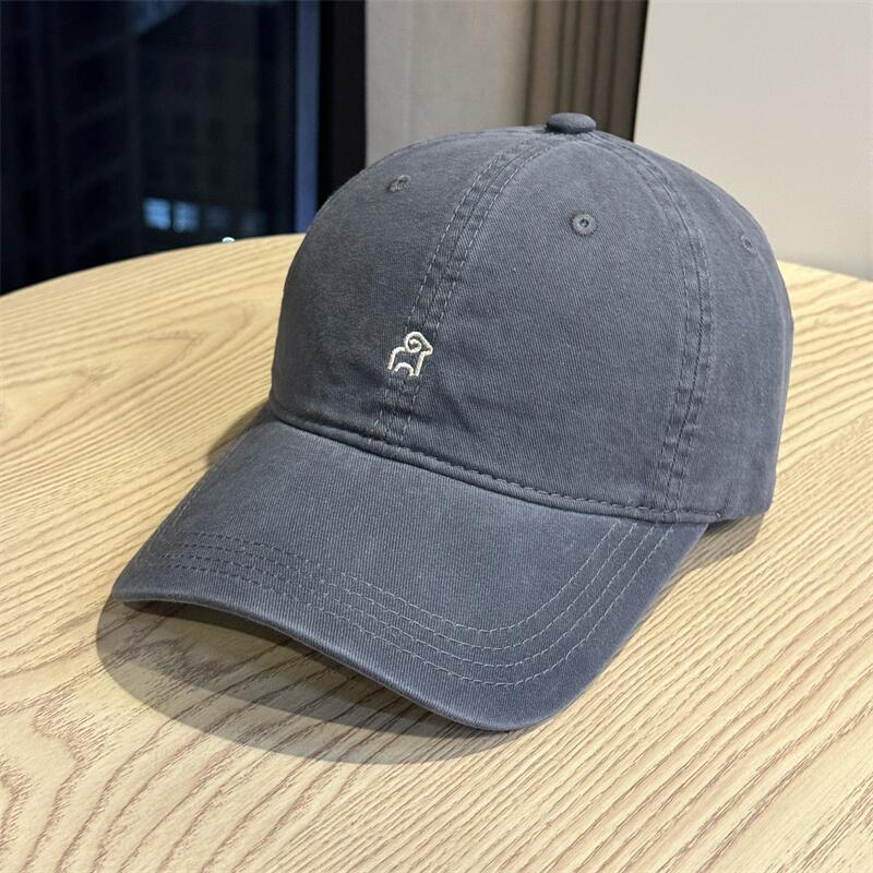 Washed cotton soft top lamb embroidery big head circumference baseball cap female simple versatile face small couple cap