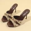 Fashion High Heel Sandals for Women 2025 Elegant Metal Buckle Slippers Women Printed Thin Heeled Sandals Woman Fashion Dress Party Shoes