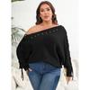 Women's Autumn and Winter Large Size Tie Bat Sleeve Sexy Strapless One Neck Studded Sweater
