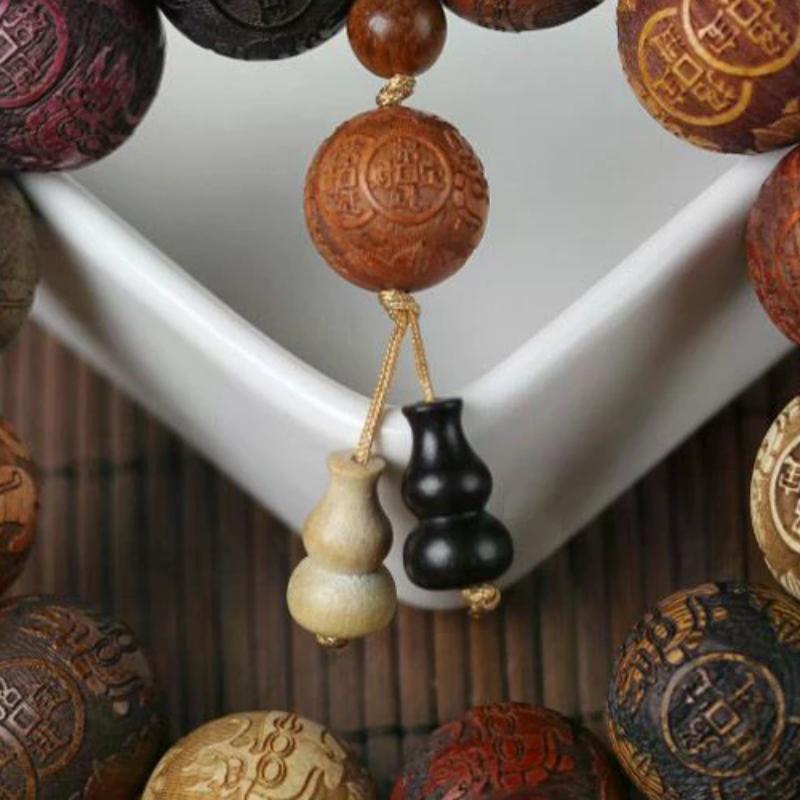 Classic 20mm Handmade Wood Carved Beaded Bracelet With Pendant For Men And Women Jewelry Gift