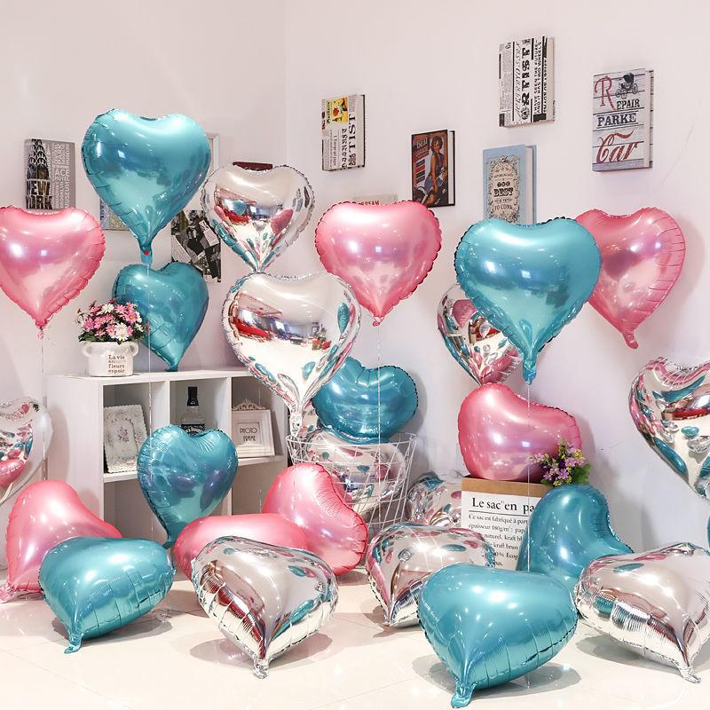 Qixi Valentine's Day Romantic Pink Heart & Star Balloons for Weddings & Birthdays