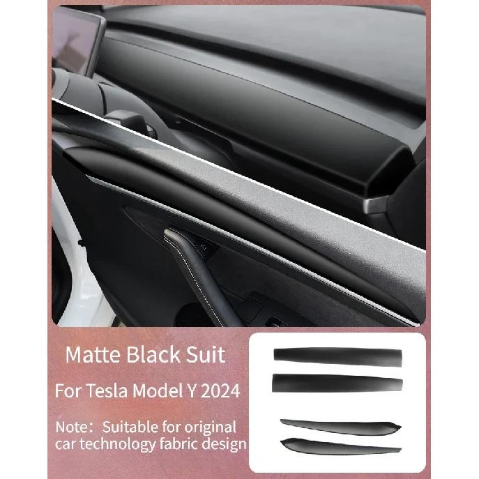 For Tesla Model 3 Y -2024 Car Dashboard Cover Carbon Fibre ABS Door Dash Trim Panel Interior Accessories Sticker Car Gadgets