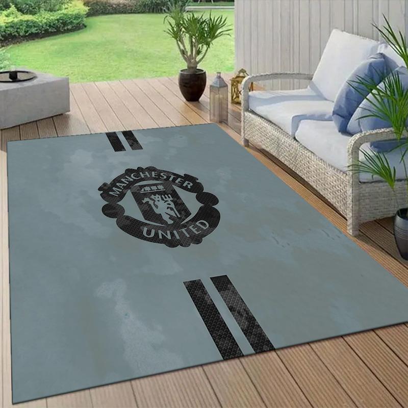 Manchester United Fotballklubb Flanellmønster Kvadratisk Teppe,Områdeteppe,Teppeteppe for Stue Soverom Sofa Lekerom Dekorasjon,Sklisikker Gulvmatte