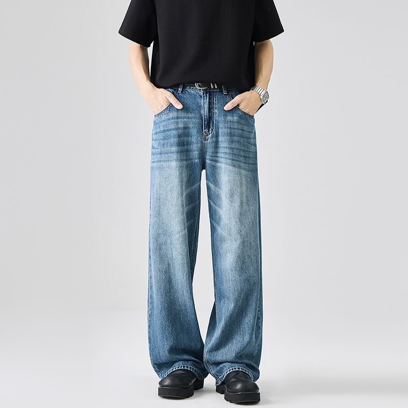 Summer new Tencel Lyocell jeans thin American fashion trendy brand loose wide-leg straight trousers