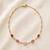 Colorful Oval Pendant Necklace Gold Tone Chain Necklace Multicolor Statement Jewelry Faceted Details Gift for Her