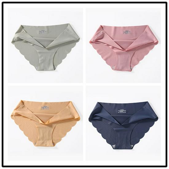 4-balení bezešvých dámských kalhotek středního pasu plus size z ledového hedvábí - Sexy letní trojúhelníkový design