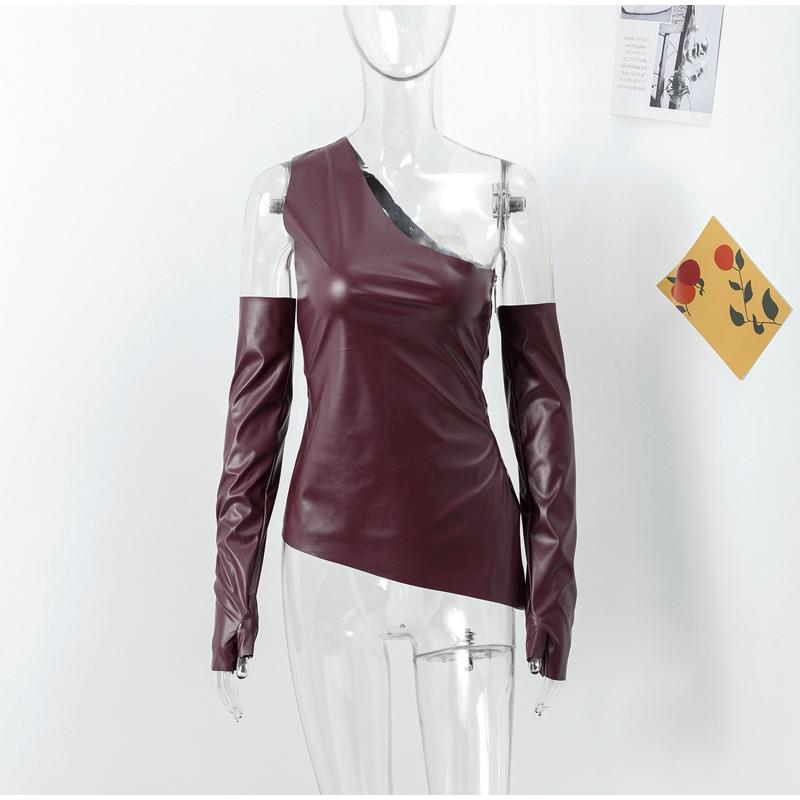 Kvinner Sexy PU kunstskinnvest med hansker Mote en-skulder ermeløs uregelmessig vest vest Slim High Street Topper