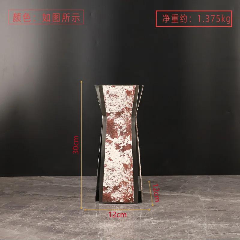 Luxury Stainless Steel Vase, Splashed Ink Art Leather Metal Flower Vase, Flower Arrangement, Living Room Decoration Ornament