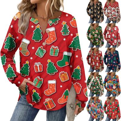 Damen Retro Bedrucktes Modisches Langarm-Top