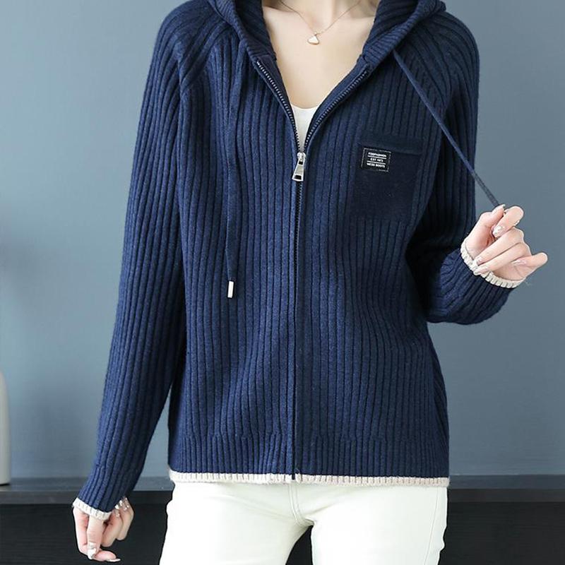 Толстовка женская весна и осень трикотажная толстовка с капюшоном короткая на молнии свитер кардиган бейсбольное пальто куртка XXXXL синий