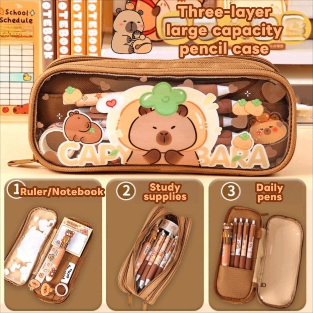 Large Capacity Capybara Pencil Case Cute Girls Stationery Pen Bag Office Accessories Pen Pouch  Boy
