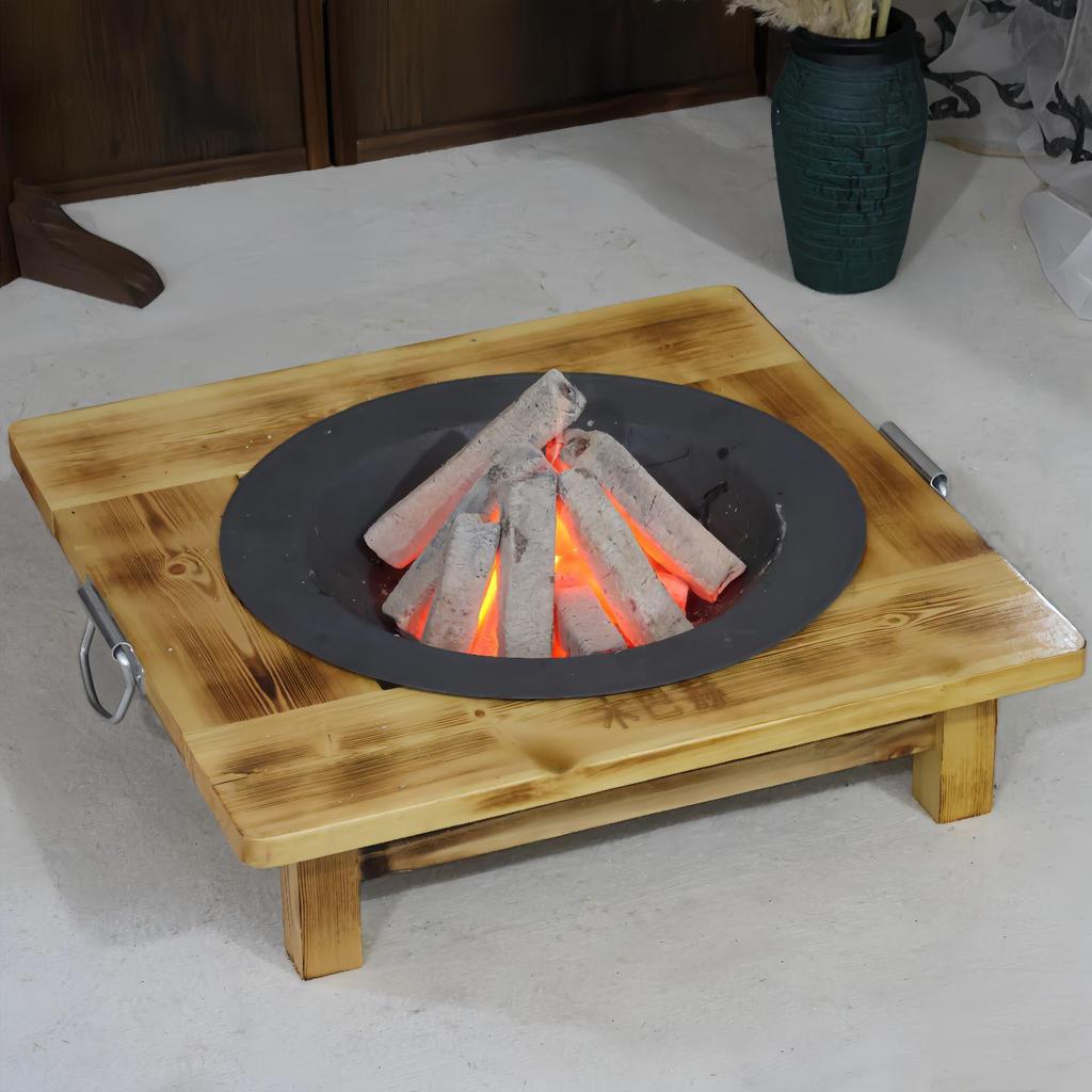 Thick Solid Wood Fire Pit: Old-Fashioned Cast Iron Brazier & Barbecue Stove for Cooking, Tea, & Winter Heating
