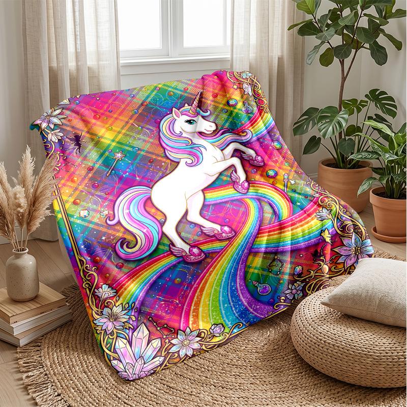Magical Unicorn Rainbow Theme blanket Lightweight Warm Flannel Blanket Decorative Throw Blanket for Home Decoration