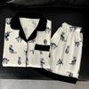 Cartoon Cat Print Ice Silk Pajamas Women'S Summer Short-Sleeved Cardigan Set Loungewear