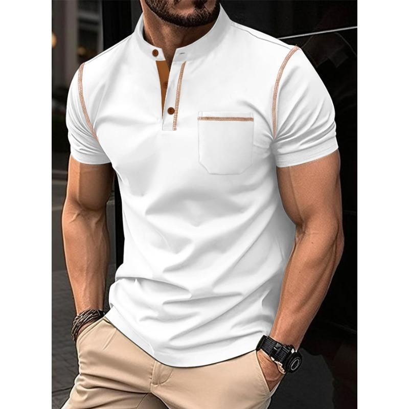 Summer Polo Shirt with Stand Up Collar Pocket for Men's Sports Polo Shirt
