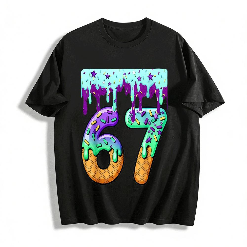 Sweet Drizzle Number 67 Print Casual Tee For Adults Kids Pure cotton T-shirt XXS