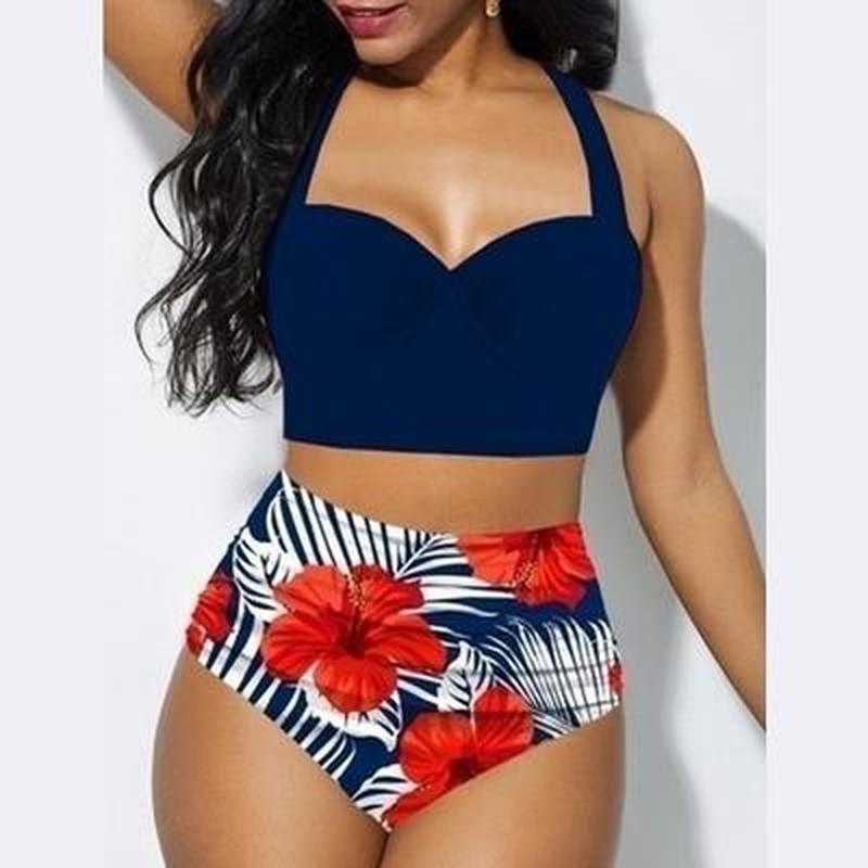 Fashion Swimsuit Ladies Sexy Sunflower Print Bikini Split Swimsuit  S-5XL