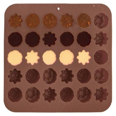Orion Brown Silicone Floral Chocolate Praline and Cookie Baking Mold - 30 Cavity