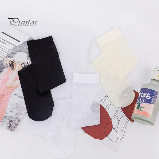 Long Socks 1 Pair Women Thin See-through Solid Color Lolita Heart Print Match Uniform Elastic Comfortable JK Style Calf Cosplay Supplies