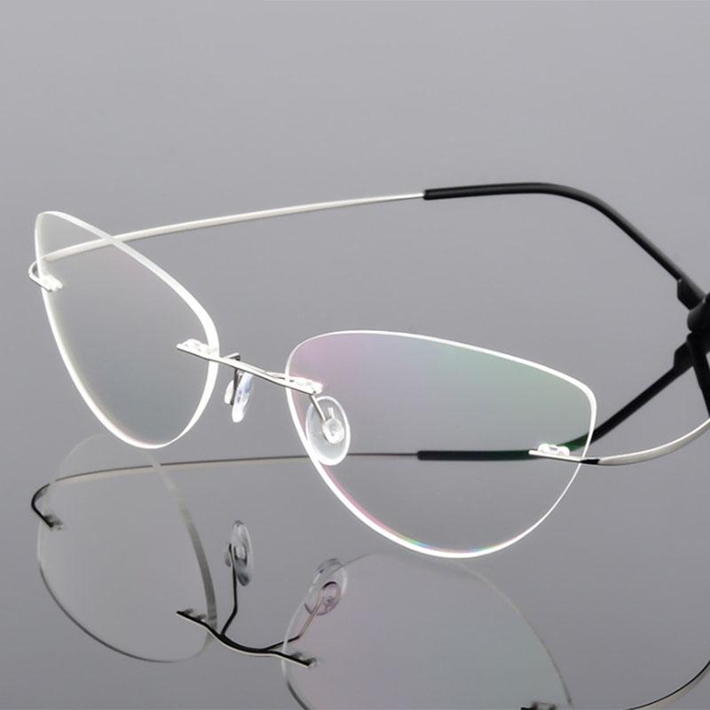 Rimless Cat Eye Titanium Alloy Glasses Men Ultralight Eyeglasses Women Frameless Eyewear Optical Myopia -0.5 -1.0 -1.5 To -6.0