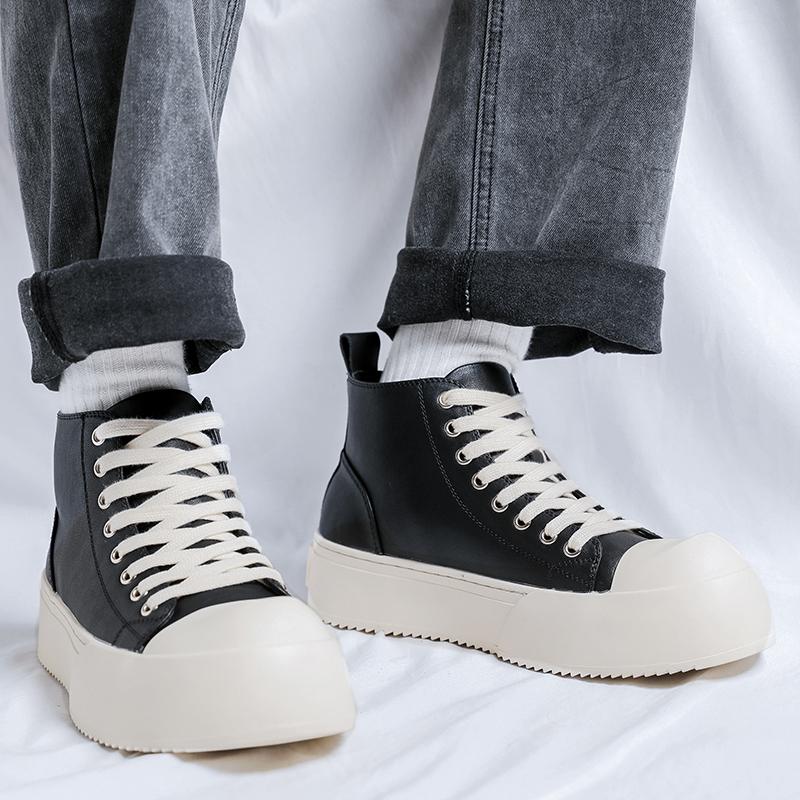 Fashion Black Men's Board Shoes Fashionable Minimalist Trend Style Outdoor Leisure Party Daily Office Youth Quality Thick Soled Shoes
