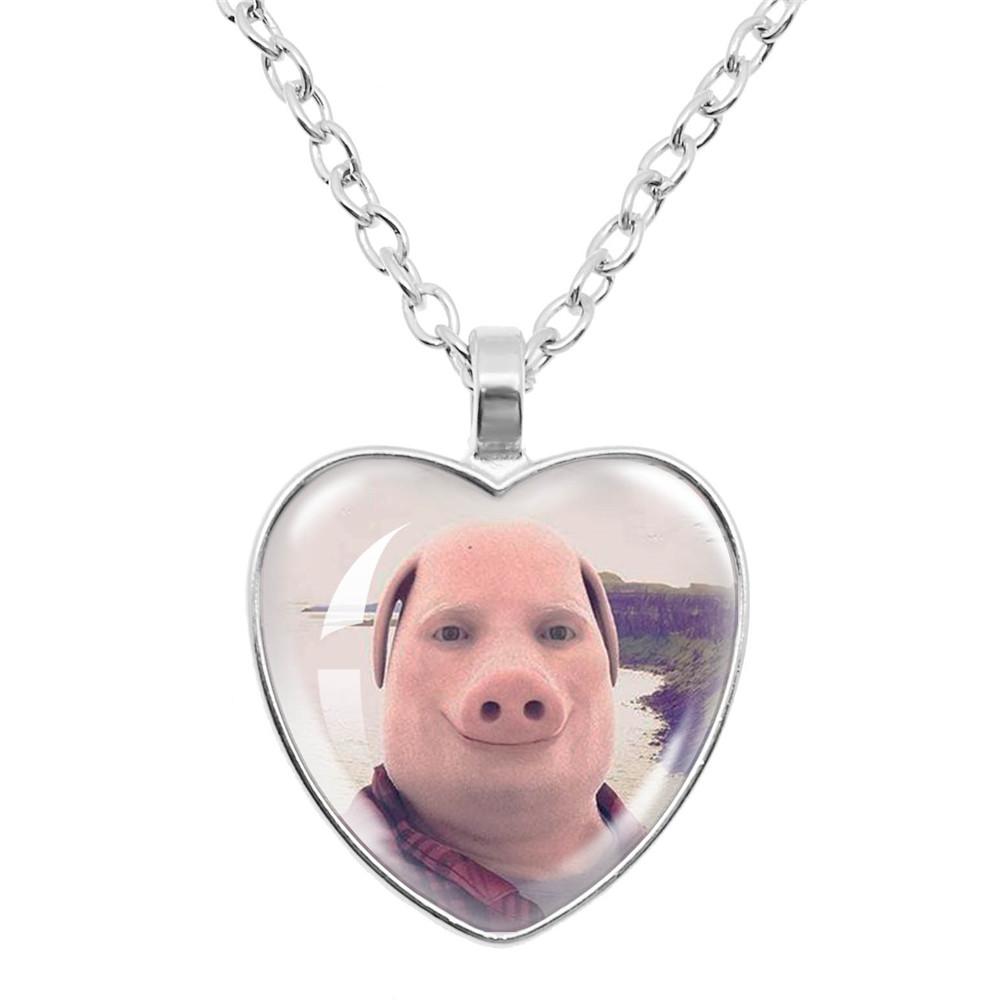 

John Pork is Calling Answer Call Phone Humor Funny Pig Lover Graphic Glass Heart-Shape Pendant Necklace Charm Jewelry Gift