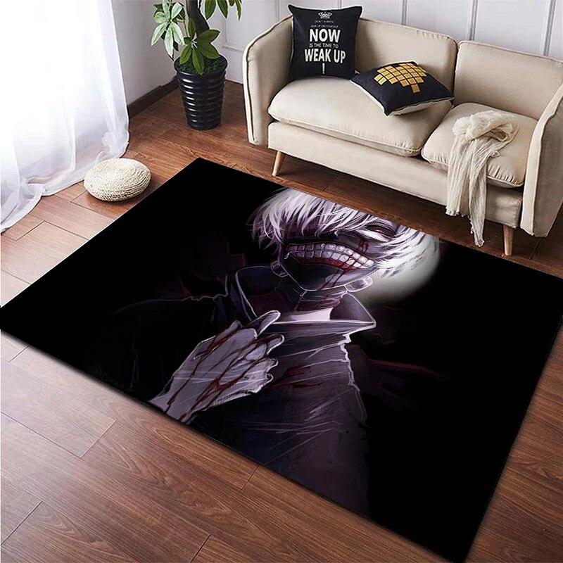 Hot Anime Tokyo Ghoul 3D-gedruckter Teppich für Wohnzimmer, rutschfester Teppich, Schlafzimmer, Nachttisch, moderne Heimdekoration, Boden, Yoga-Matte