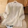 Retro Pure Cotton Five Quarter Sleeved Shirts Middle-aged Mom Loose Belly Covering Top Embroidered Women's Blouses & Shirts