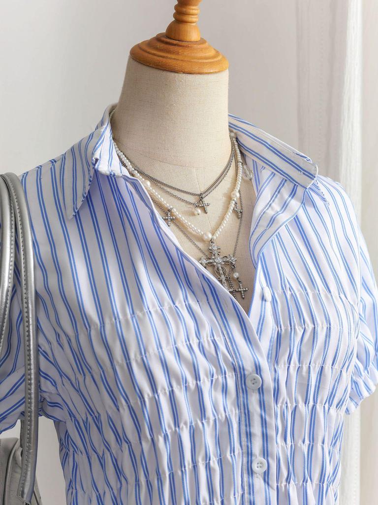 2025 Summer Retro Color Block Plaid Lapel Shirt - Slim Fit Short Sleeve