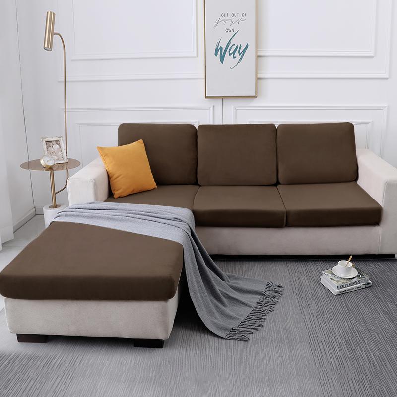 1pc Velvet Sofa Cushion Cover Stretch Washable Removable Slipcover Plush Living Room Seat Cover Solid