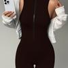 Womens Seamless Yoga Jumpsuit With Zipper Front Short Sleeve Sportswear Gym Running Fitness Dance
