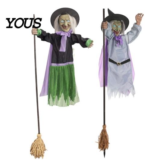 Premium Halloween Decoration Materials Animated Witch Decoration, Sound Activated Lighted Haunted House Prop, Hanging Ornament Creepy Flying