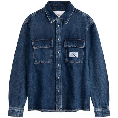 Calvin Klein Minimalistisk Lomme Slidt Løs Denim Langærmet Skjorte Mænd skjorter Denim-Blå J325558