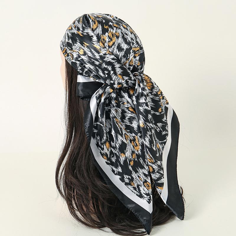 New 90*90cm Leopard Print Luxury Brand Square Silk for Women Foulard Satin Bandana Summer Soft Neckerchief Beach Hair Scarves